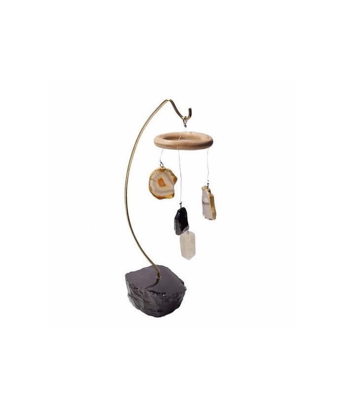 Móvil de viento en base de Obsidiana Negra.

Carillón de viento / Campanilla de mesa con adornos de ágata, obsidiana y crista