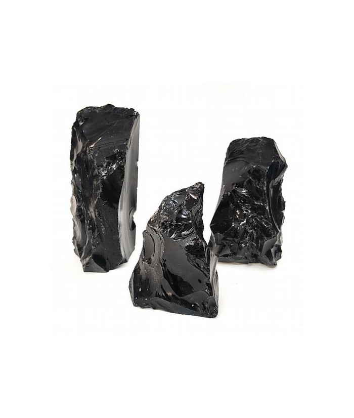 Ejemplares de Obsidiana Negra con la base cortada, procedente de México.

Tamaño: 20 cm aprox.