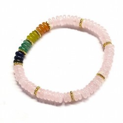 Pulsera de Cuarzo Rosa en aros surtidos de 6mm aprox.

En goma elástica.

Peso: 40 gramos approx.