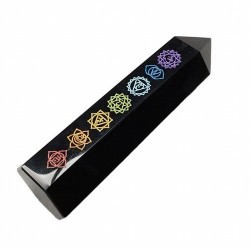 Punta pulida de Obsidiana Negra con los símbolos de los 7 Chakras.

Medidas: 9-10 cm aprox.

Peso: 95 gramos aprox.
