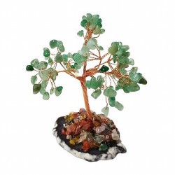 Árbol compuesto de 110 piedras chip (aprox.) de Cuarzo Verde (de 0,5 a 1 cm).

Base de chapa de Ágata con piedrecitas chip va