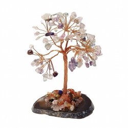 Árbol compuesto de 110 piedras chip (aprox.) de Fluorita (de 0,5 a 1 cm).

Base de chapa de Ágata con piedrecitas chip variad