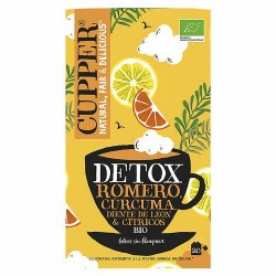 
INFUSION DETOX BIO, 20 BOLSAS
Ref. 604102

Ingredientes: romero* (40%), cúrcuma* (36,5%), jengibre*, escaramujo*, raíz de 