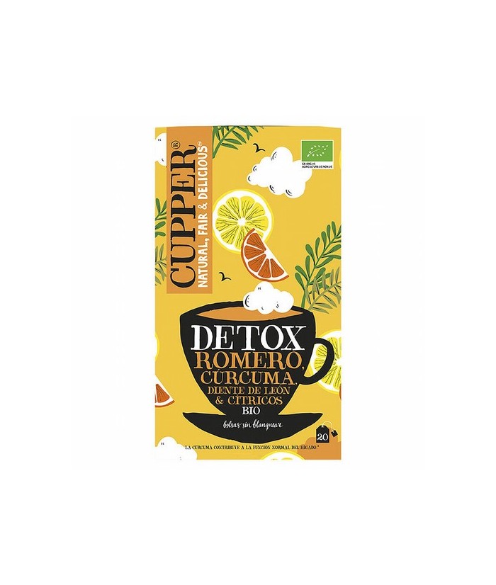 
INFUSION DETOX BIO, 20 BOLSAS
Ref. 604102

Ingredientes: romero* (40%), cúrcuma* (36,5%), jengibre*, escaramujo*, raíz de 
