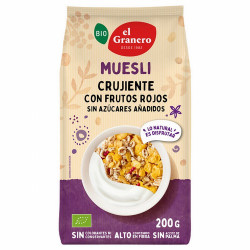 
MUESLI CRUJIENTE CON FRUTOS ROJOS BIO, 200 g
Ref. 019211

Ingredientes: cereales* 95% (copos de maíz tostados*, trigo espe