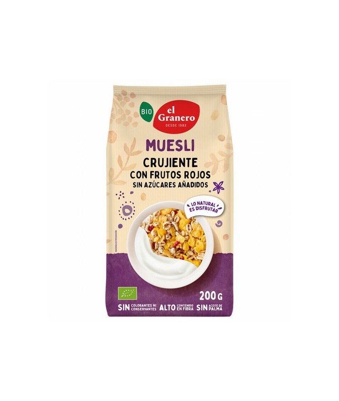
MUESLI CRUJIENTE CON FRUTOS ROJOS BIO, 200 g
Ref. 019211

Ingredientes: cereales* 95% (copos de maíz tostados*, trigo espe