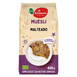MUESLI MALTEADO BIO, 400 g
Ref. 011865

Ingredientes: copos de maíz* tostados (harina de maíz* 95%, sirope de maíz* 4% y sal