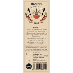 Aceite ritual elaborado con almendras, esencias de canela, sándalo y limón. Ideal para ungir velas y facilitar la adhesión de p