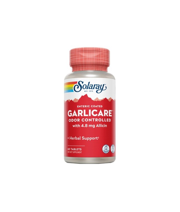 Garlicare-60 comprimidos. Sin olor. Apto para veganos
Contenido medio (por comprimido)
Ajo (bulbo de Allium sativum)

400