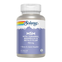 MSM with Turmeric, Boswellia & Devil's Claw & Harpago 750 mg - 90 Vegcaps.
Contenido medio (por VegCap)
MSM (metilsulfonilmet