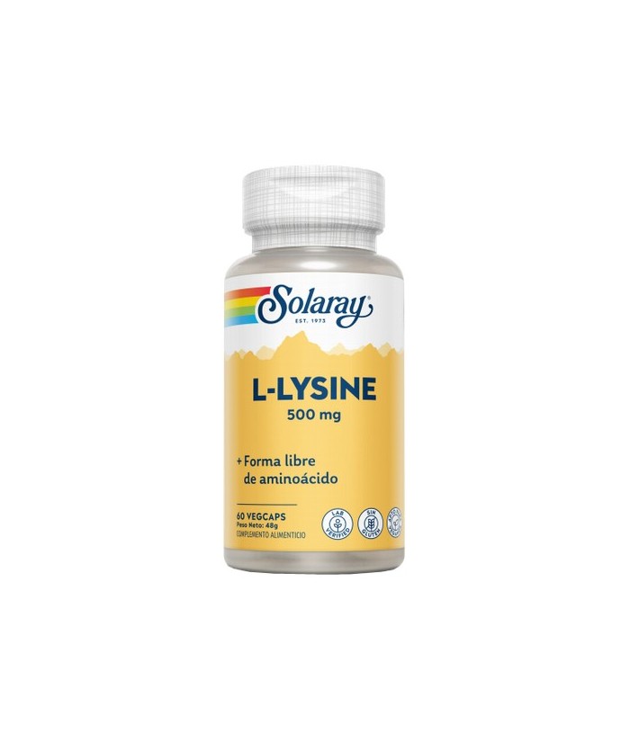 L-Lysine 500 mg- 60 Vegcaps. Sin gluten. Apto para veganos
Contenido medio (por VegCap)
L-lisina HCI (forma libre de aminoáci
