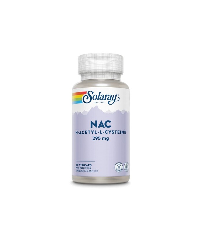 NAC-295 mg- 60 VegCaps. Sin gluten. Apto para vegetarianos
Contenido medio (por VegCap)
NAC (N-acetil-L-cisteína)

295

m