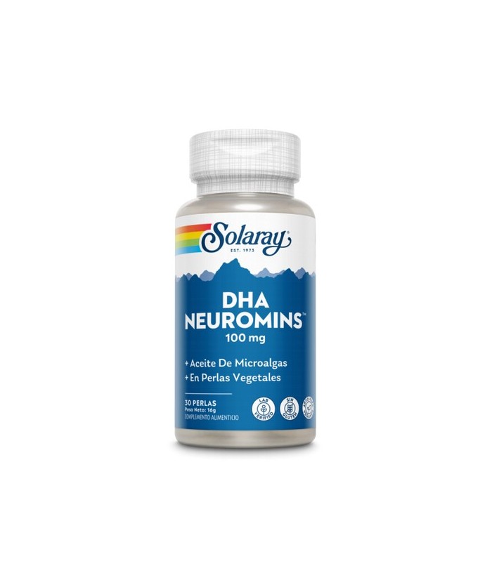 DHA Neuromins- 30 perlas vegetales. Sin gluten. Apto para veganos
Contenido medio (por perla vegetal)
DHA Neuromins (ácido d