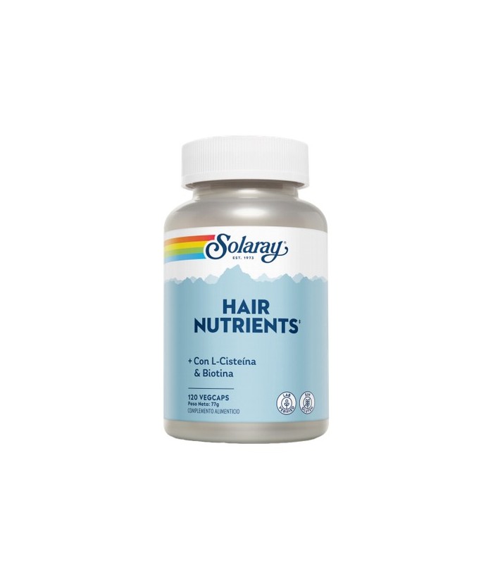 Hair Nutrients - 120 Vegcaps. Sin gluten.
Contenido medio (por VegCap)
Vitamina C 

100

mg

Ácido pantoténico

100
