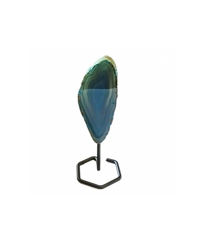 Chapa de Ágata Teal (verde azulado) sobre base de metal de 4mm de grosor.

Origen: Brasil

Altura: 14 cm aprox.