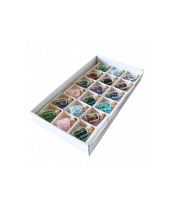 Botellitas/tubos de minerales chip surtidos.

Presentados en caja con ventana

Tamaño botellas: 35 x 20 mm. aprox.


