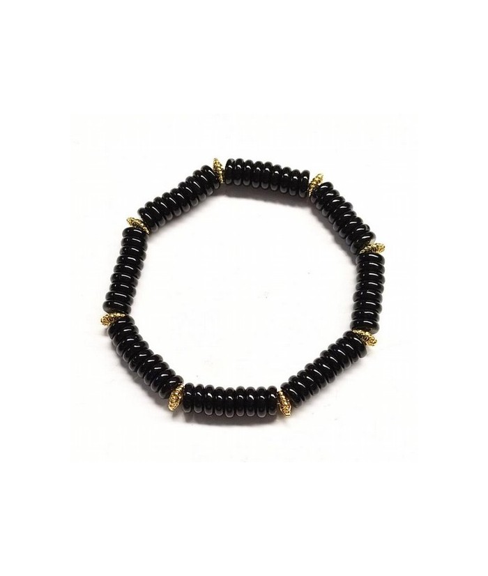 Pulsera de Ónix Negro en aros de 6mm aprox.

En goma elástica.

Peso: 40 gramos approx.