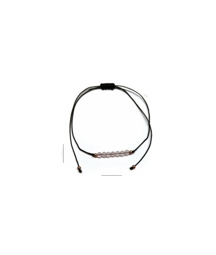 Pulsera de bolas de Cuarzo Rosa de 4mm en hilo negro ajustable.

Tarjeta exclusiva en 3 idiomas.