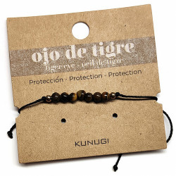 Pulsera de bolas de Ojo de Tigre de 4mm en hilo negro ajustable.

Tarjeta exclusiva en 3 idiomas.
