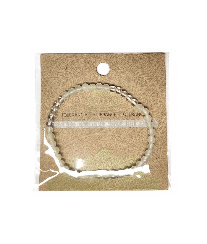 Pulsera de Jade y Cristal de Roca en bolas de 4mm.

En goma elástica.

Tarjeta exclusiva en 3 idiomas.