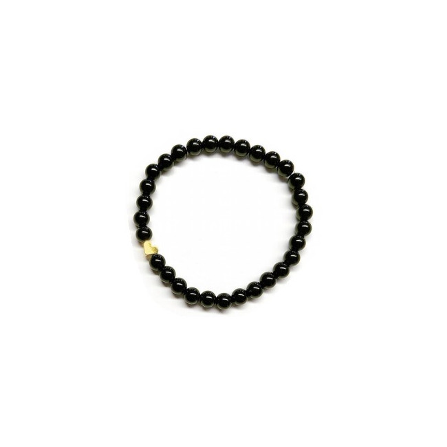 Pulsera de Ónix( bolas de 6mm) con símbolo de corazón dorado.

En goma elástica.

Tarjeta exclusiva en 3 idiomas.