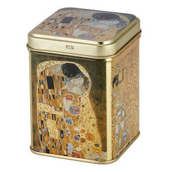 Esta extraordinaria lata de té presenta una interpretación de la mundialmente famosa obra de arte "La Virgen" de Gustav Klimt. 