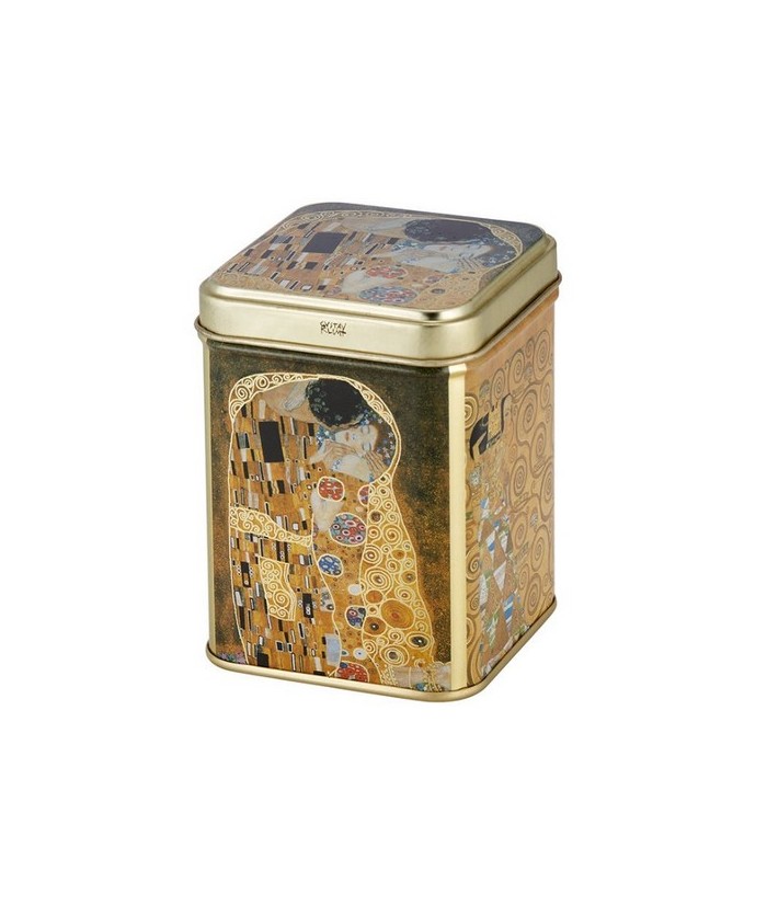 Esta extraordinaria lata de té presenta una interpretación de la mundialmente famosa obra de arte "La Virgen" de Gustav Klimt. 