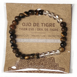 Pulsera de Ojo de Tigre y Cristal de Roca en bolas de 6mm.

En goma elástica.

Tarjeta exclusiva en 3 idiomas.