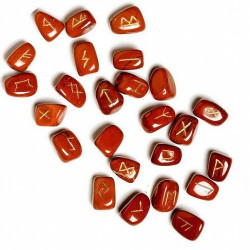 Runas Jaspe Rojo rodadas. 24 piezas.
Bolsa de terciopelo.
