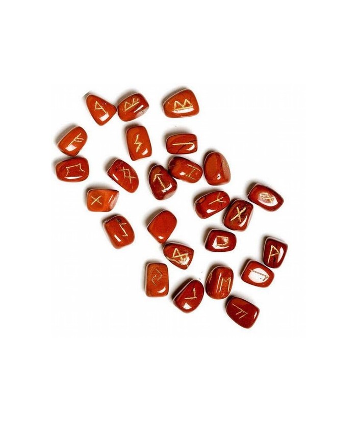 Runas Jaspe Rojo rodadas. 24 piezas.
Bolsa de terciopelo.
