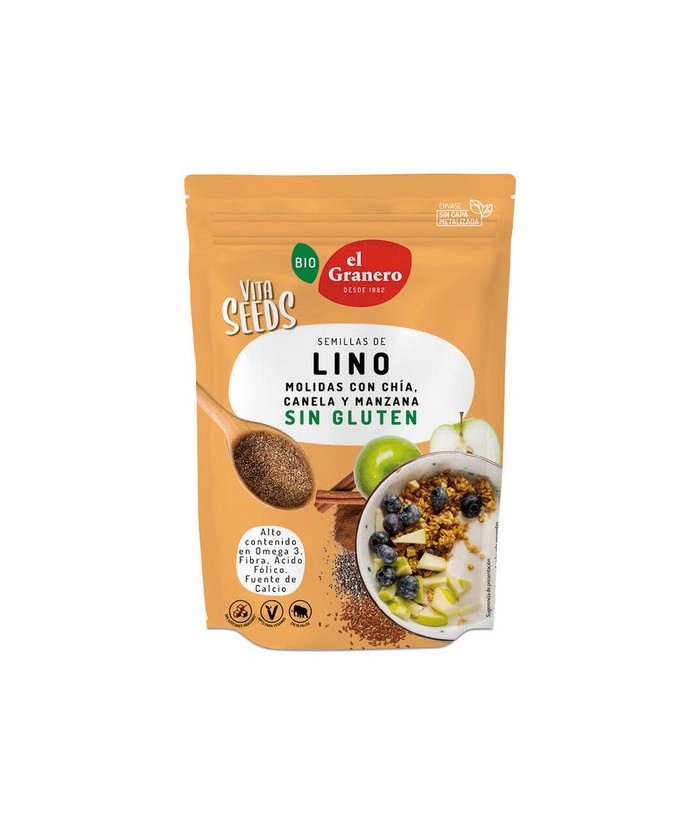 VITASEEDS SEMILLAS DE LINO, CHIA. MANZANA Y CANELA BIO, 200 g
Ref. 019124

Ingredientes: semillas de lino marrón* molidas 78