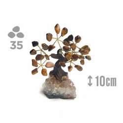 Árbol compuesto de 35 piedras de Ojo de Tigre (de 1cm aprox).

Base de drusa de Amatista.

Medida: 10cm de alto aprox