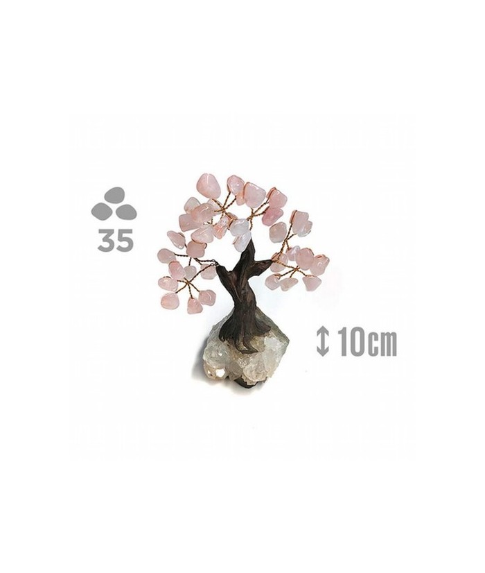 Árbol compuesto de 35 piedras de Cuarzo Rosa (de 1cm aprox).

Base de drusa de Amatista.

Medida: 10cm de alto aprox.