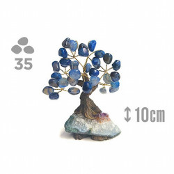Árbol compuesto de 35 piedras de Agata Azul (de 1cm aprox).

Base de drusa de Amatista.

Medida: 10cm de alto aprox.