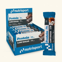 La barrita Protein Low Sugar sabor Coco es una barrita de 60g con un alto contenido en proteína (21g) y muy poca azúcar (1,4g).