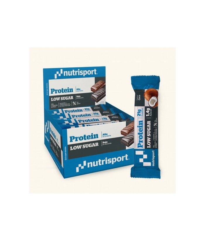 La barrita Protein Low Sugar  es una barrita de 60g con un alto contenido en proteína (21g) y muy poca azúcar (1,4g).

Es per