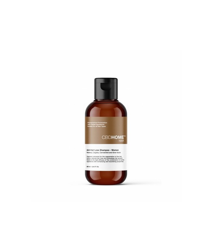 Este Champú Anticaída para Mujer, en formato de 250 ml,  es un tratamiento con CBD, Cegaba, Redensyl y Factores de Crecimiento 
