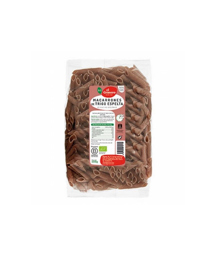 MACARRONES DE TRIGO ESPELTA INTEGRAL BIO, 500 g
Ref. 011811

Ingredientes: sémola de trigo espelta* integral. (*)= De cultiv