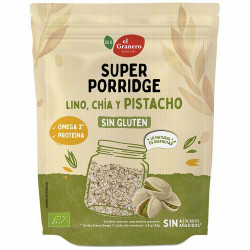 SUPERPORRIDGE SIN GLUTEN PISTACHO BIO, 350 g
Ref. 019213

Ingredientes: copos de avena integral sin gluten* 74%, semillas de