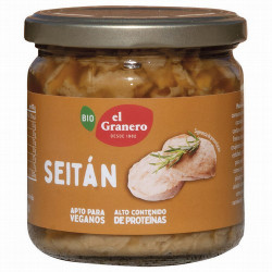 SEITAN EN CONSERVA BIO, 385 g
Ref. 015382

Ingredientes: agua, gluten de trigo* 22%, harina de trigo* 4%, tamari* (soja*, ag
