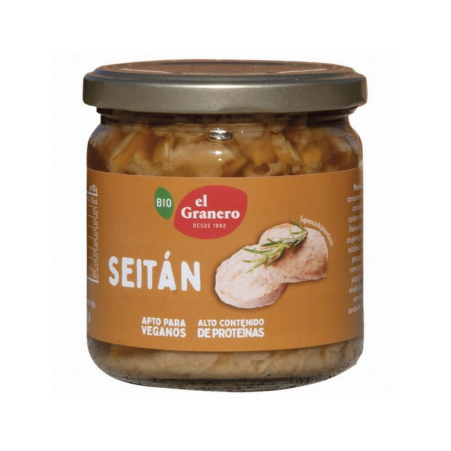 SEITAN EN CONSERVA BIO, 385 g
Ref. 015382

Ingredientes: agua, gluten de trigo* 22%, harina de trigo* 4%, tamari* (soja*, ag