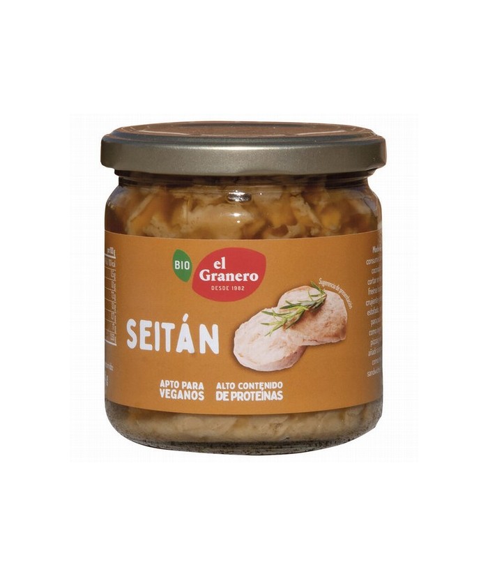 SEITAN EN CONSERVA BIO, 385 g
Ref. 015382

Ingredientes: agua, gluten de trigo* 22%, harina de trigo* 4%, tamari* (soja*, ag