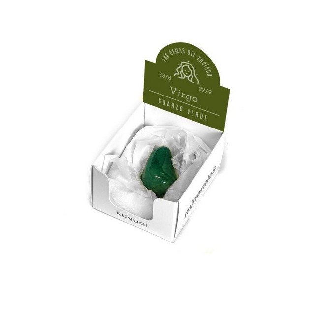 Caja que contiene gema de Cuarzo Verde de 3-4 cm aprox.

El signo del zodíaco que representa el Cuarzo Verde es Virgo.

Med