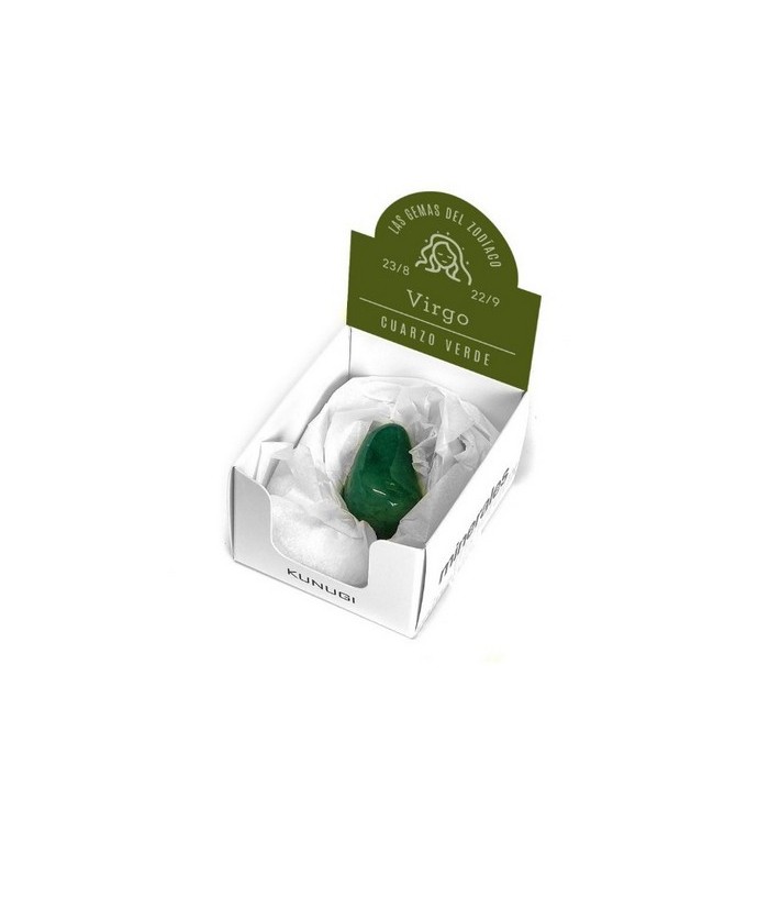 Caja que contiene gema de Cuarzo Verde de 3-4 cm aprox.

El signo del zodíaco que representa el Cuarzo Verde es Virgo.

Med