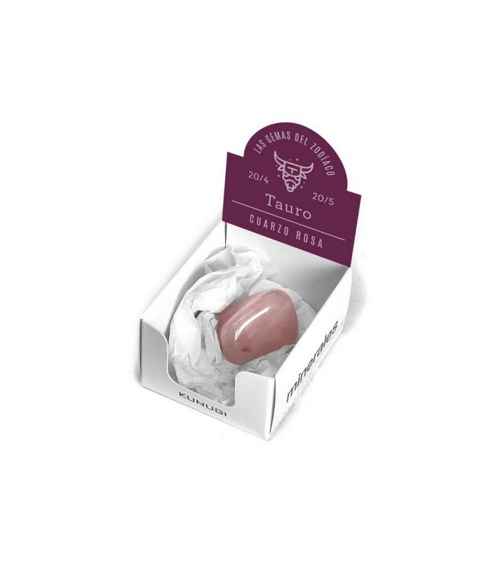 Caja que contiene gema de Cuarzo Rosa de 3-4 cm aprox.

El signo del zodíaco que representa el Cuarzo Rosa es Tauro.

Medid