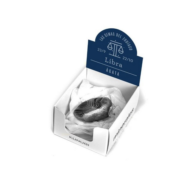 Caja que contiene gema de Ágata de 3-4 cm aprox.

El signo del zodíaco que representa el Ágata es Libra.

Medida de la caji