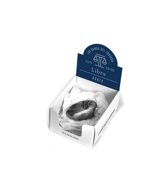 Caja que contiene gema de Ágata de 3-4 cm aprox.

El signo del zodíaco que representa el Ágata es Libra.

Medida de la caji