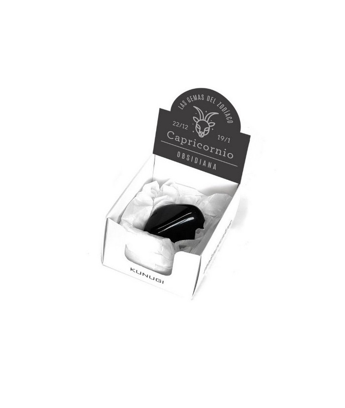 Caja que contiene gema de Obsidiana de 3-4 cm aprox.

El signo del zodíaco que representa la Obsidiana es Capricornio.

Med