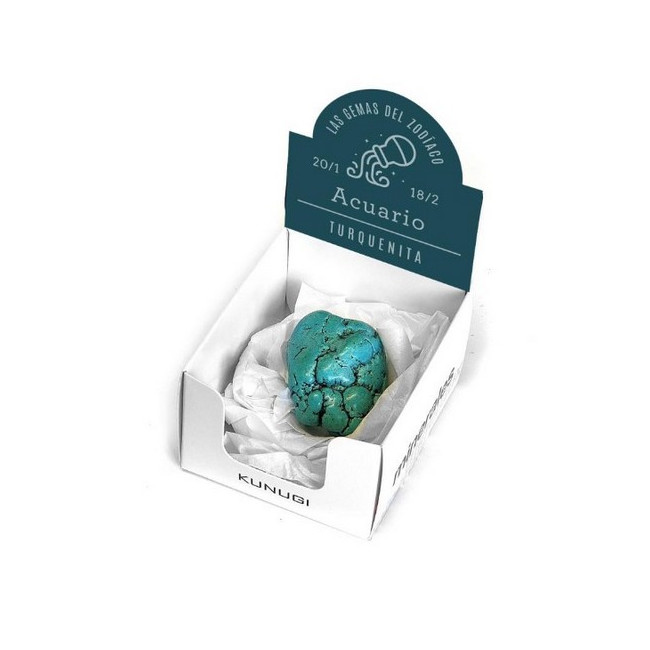Caja que contiene gema de Turquenita de 3-4 cm aprox.

El signo del zodíaco que representa la Turquenita es Acuario.

Medid