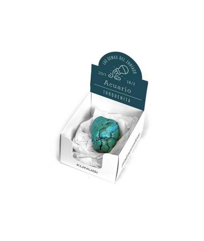 Caja que contiene gema de Turquenita de 3-4 cm aprox.

El signo del zodíaco que representa la Turquenita es Acuario.

Medid